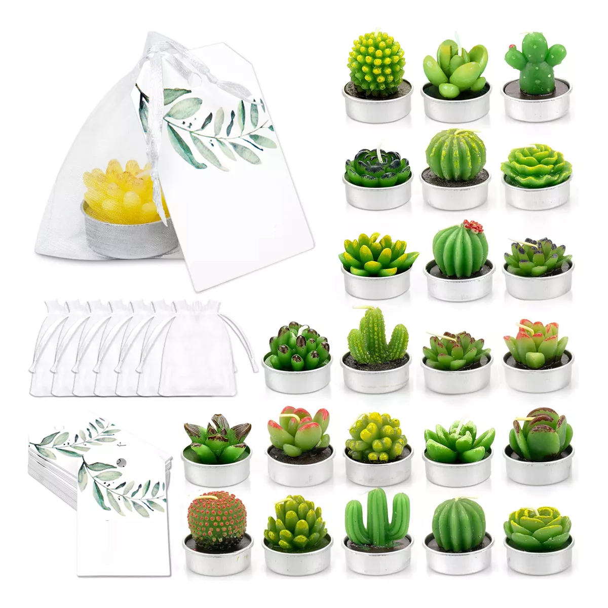 Foto 2 pulgar | Velas Decorativas De Cactus Suculentas Con Bolsa Eo Safe Imports Esi-18140 Verde 24 Piezas