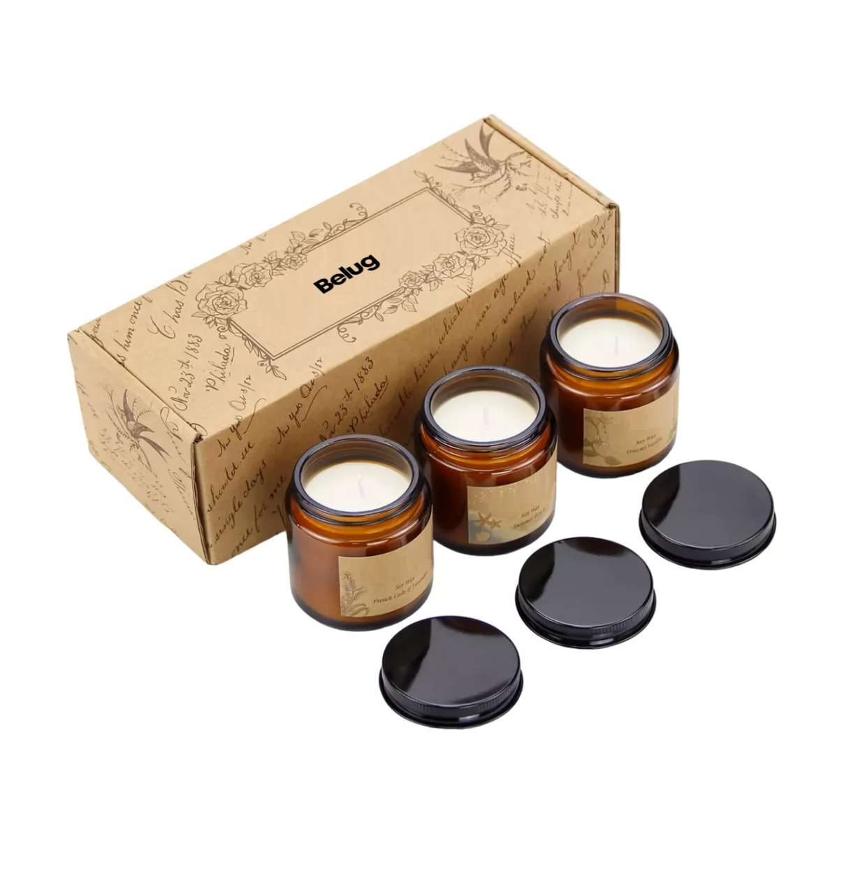 Foto 1 | 3 Velas Aromáticas Belug Decorativas 100% Soya Aromaterapia 3.5oz Vainilla, Campanilla, Lavanda