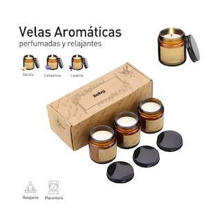 Foto 2 | 3 Velas Aromáticas Belug Decorativas 100% Soya Aromaterapia 3.5oz Vainilla, Campanilla, Lavanda