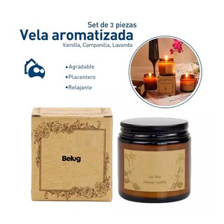 Foto 3 | 3 Velas Aromáticas Belug Decorativas 100% Soya Aromaterapia 3.5oz Vainilla, Campanilla, Lavanda