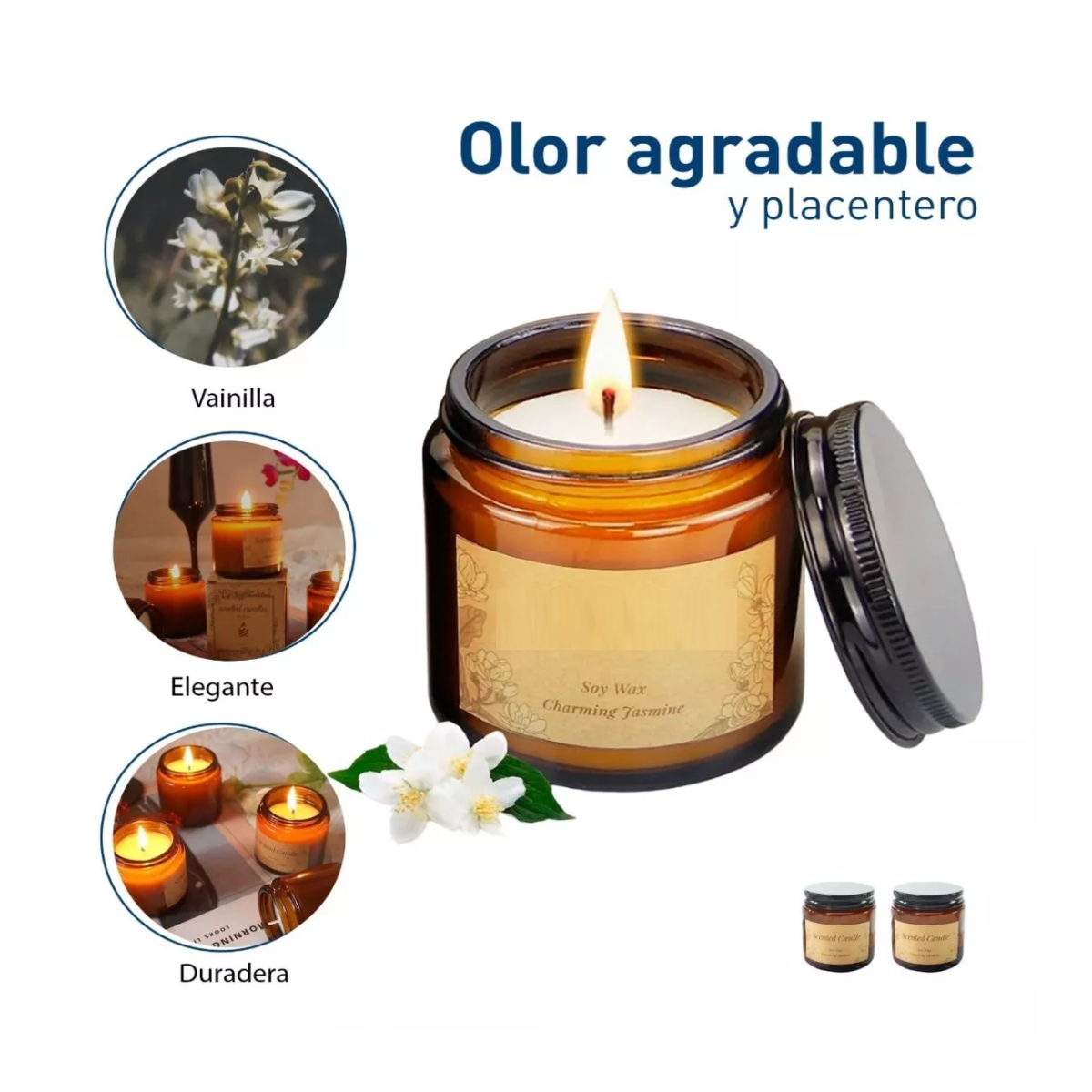 Foto 4 | 3 Velas Aromáticas Belug Decorativas 100% Soya Aromaterapia 3.5oz Vainilla, Campanilla, Lavanda