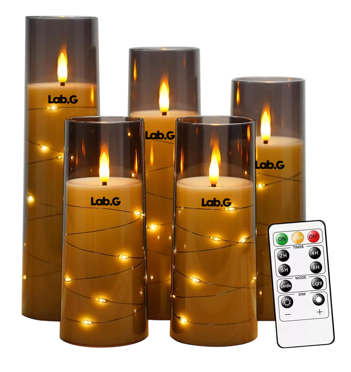 Velas Eléctricas Led 5.5cm Contral Remoto Flama Realista 5 Pzas, Gris