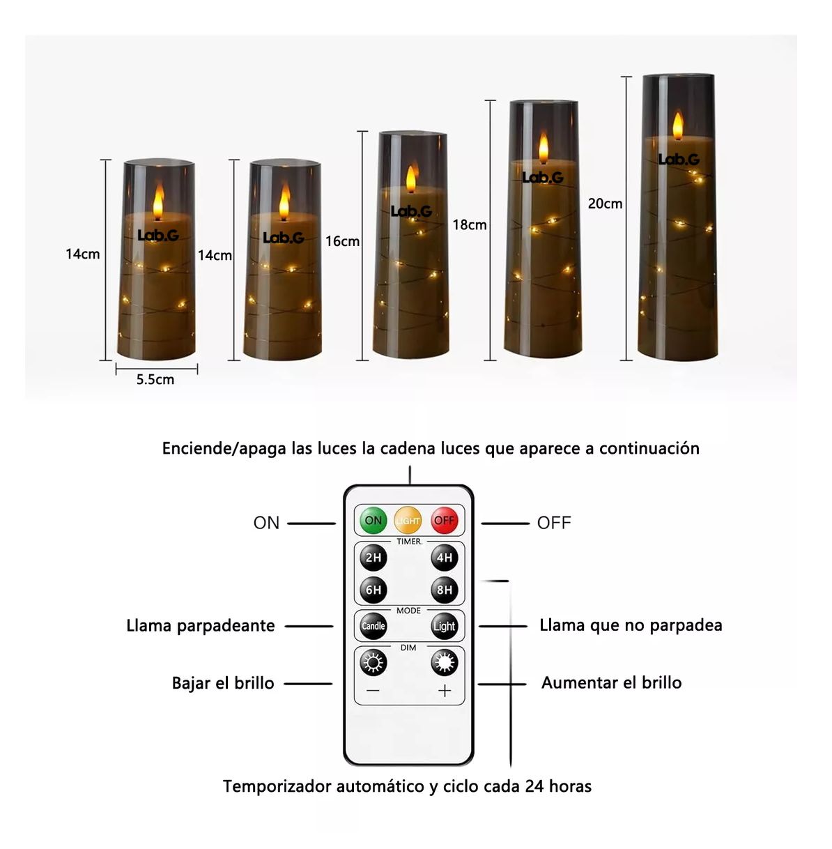 Foto 3 pulgar | Velas Eléctricas Led 5.5cm Contral Remoto Flama Realista 5 Pzas, Gris