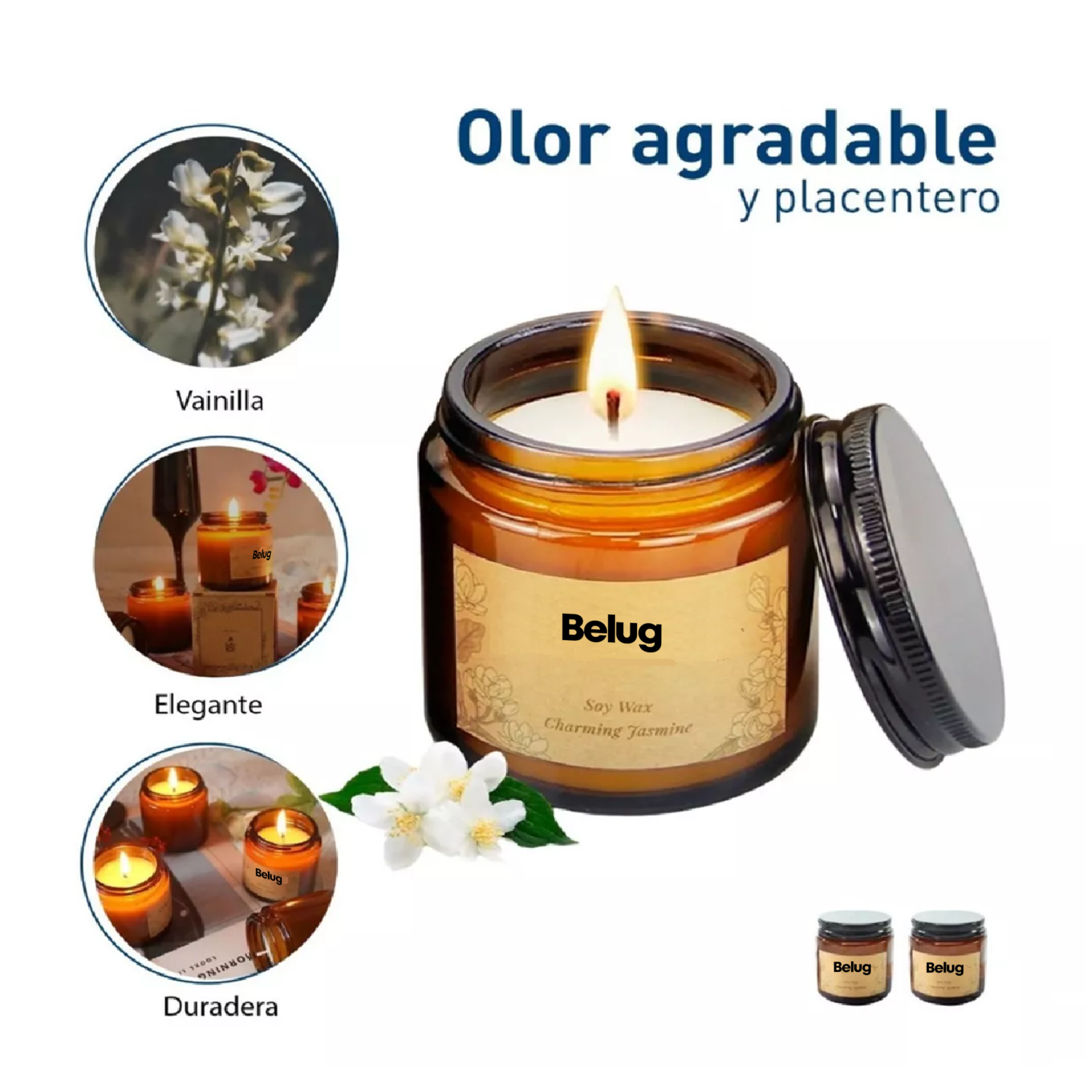 Foto 4 | 3 Velas Aromáticas Decorativas 100% Soya Aromaterapia 3.5oz Rosas, Naranja, Jazmín, Belug Multicolor