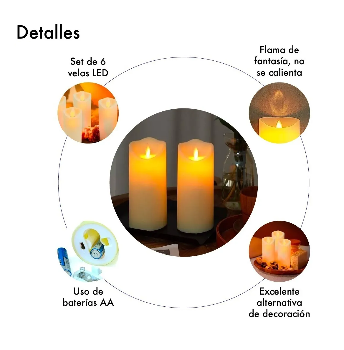 Foto 4 pulgar | Pack 6 Velas Grandes Led Flama Realista