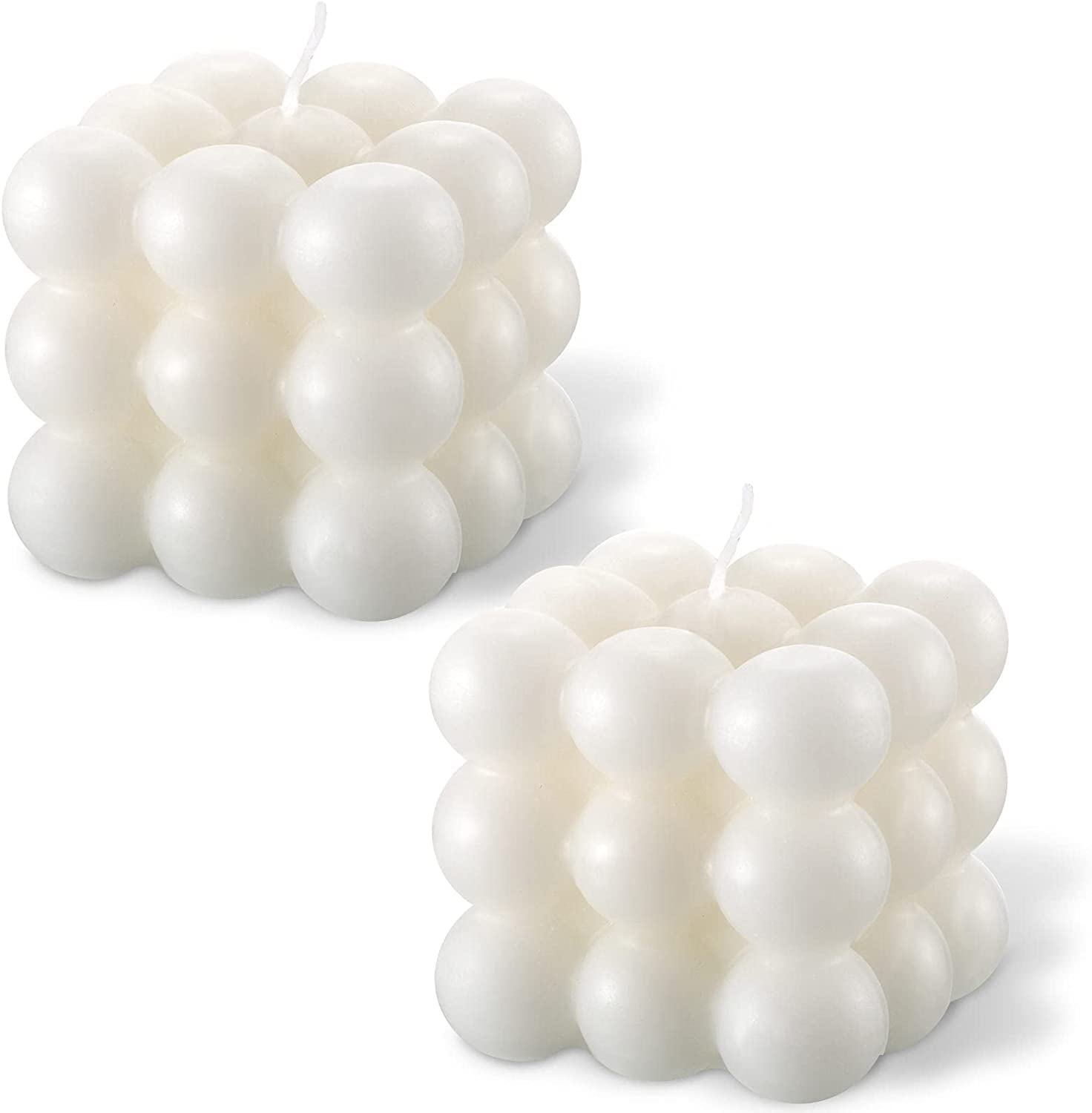 2 Velas De Burbuja Decorativa Blanca - Hecha A Mano A Base De Cera De Soya Natural