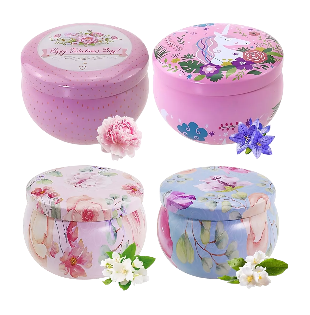 Velas Aromáticas De Cera De Soya 4 Piezas Flores, Rosa. Morado