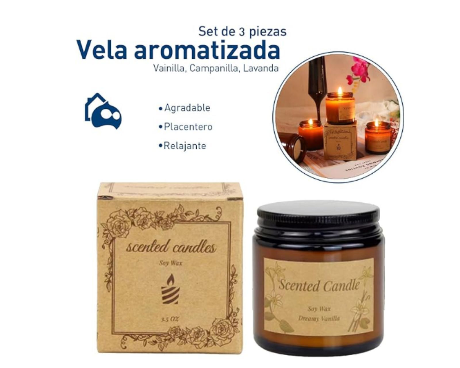 Foto 3 pulgar | Set de 3 Velas Bluelander Aromáticas Decorativas de 3.5 OZ 100% Cera Pura de Soya