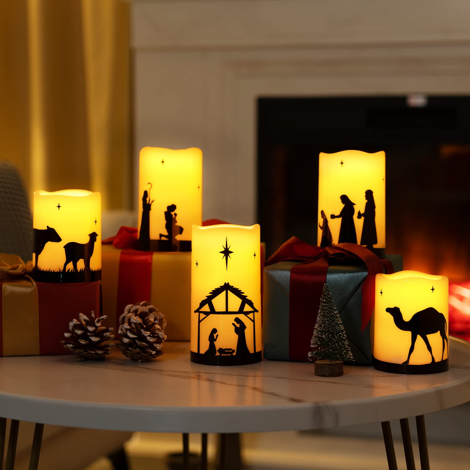 Foto 2 | Set De 5 Velas Navideñas Sin Llama Para El Pesebre - Venta Internacional.