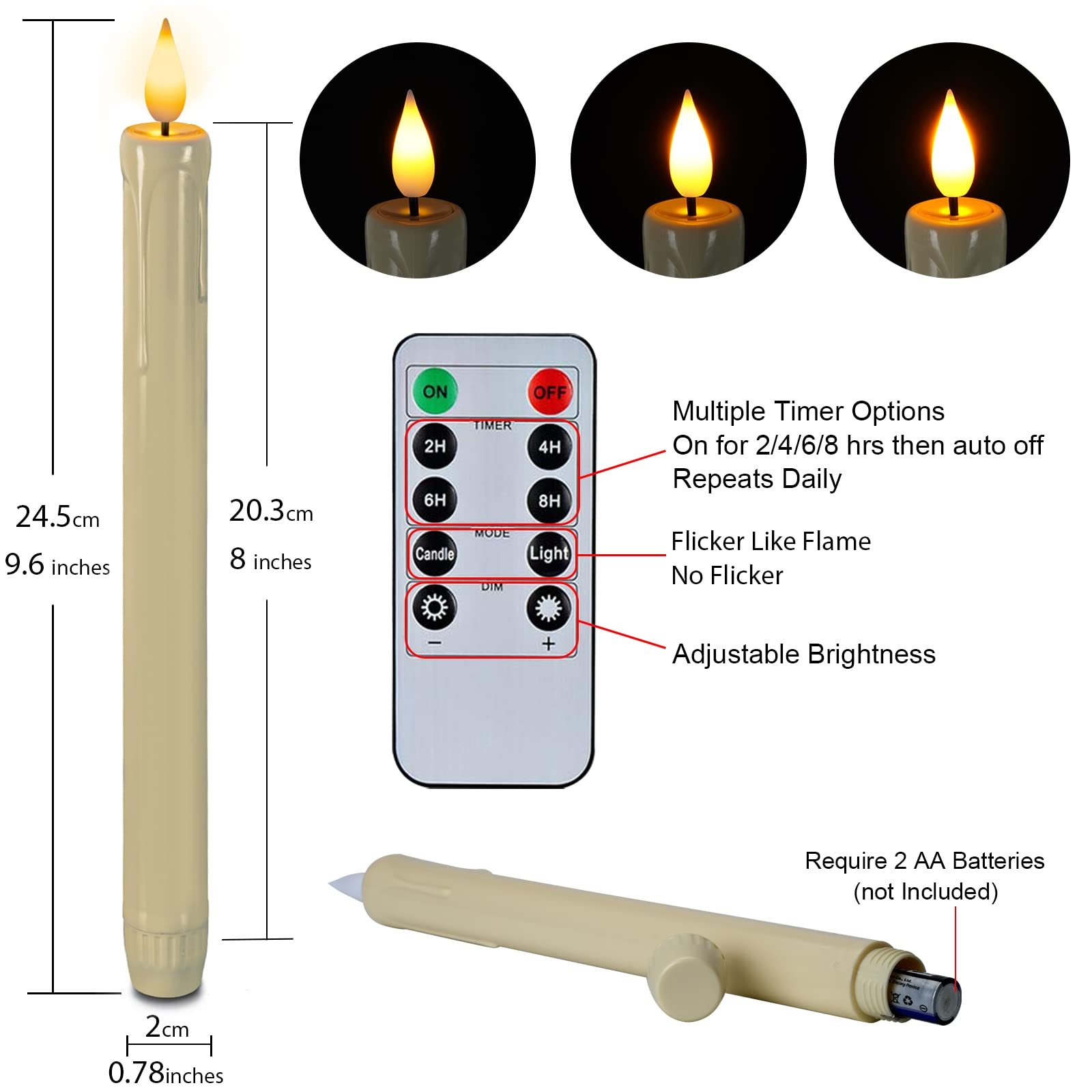 Foto 7 pulgar | Velas Cónicas Sin Llama Homemory Ivory Con Mando A Distancia De 24 Cm, 6 Unidades - Venta Internacional.