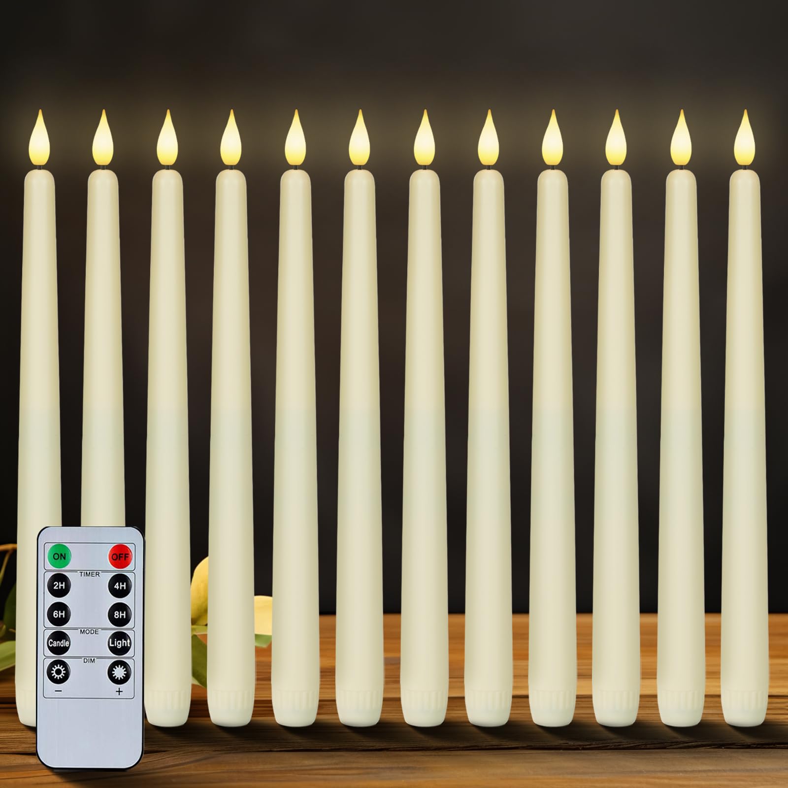 Velas Cónicas Sin Llama Homemory Ivory, 11 Pulgadas, Paquete De 12 - Venta Internacional.