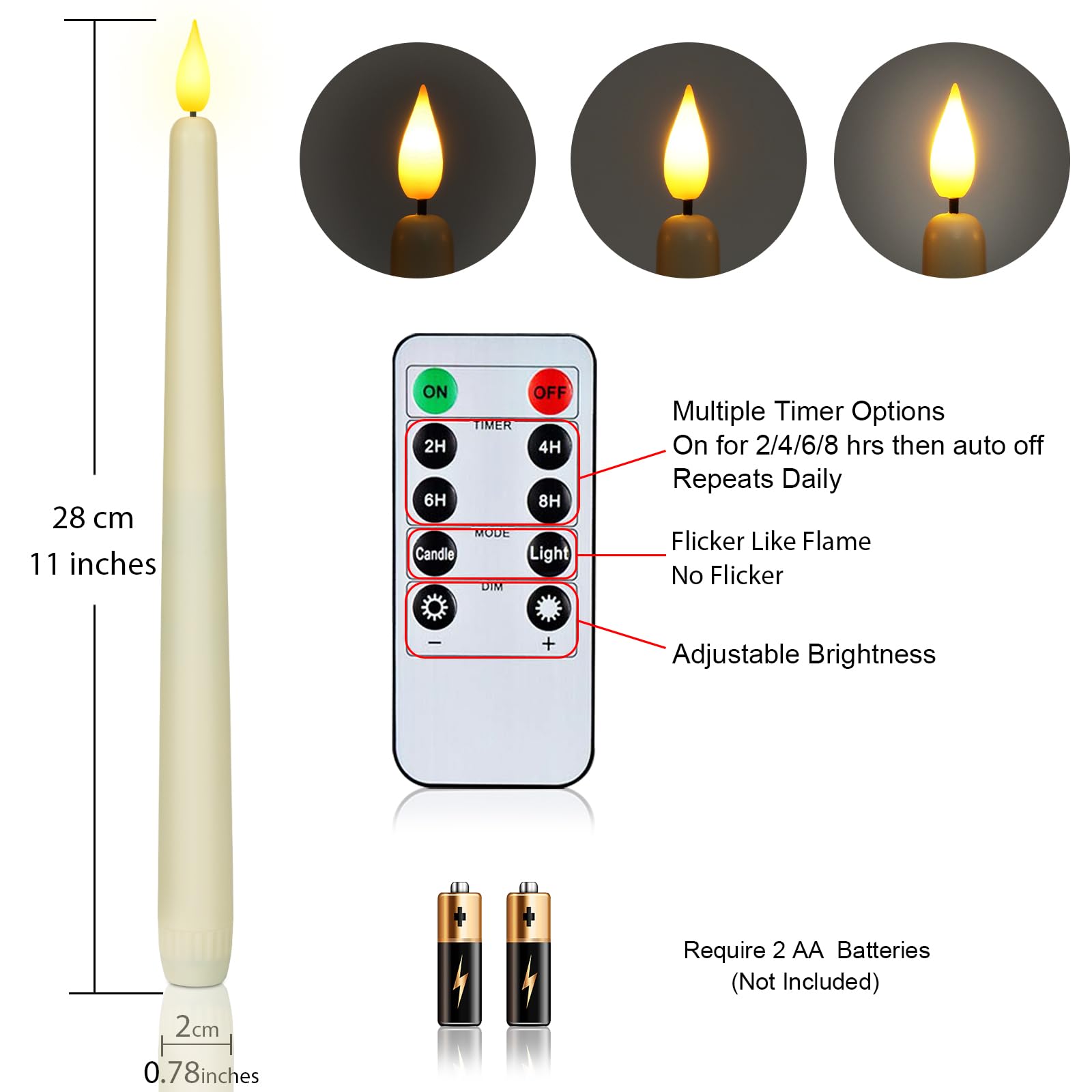 Foto 3 pulgar | Velas Cónicas Sin Llama Homemory Ivory, 11 Pulgadas, Paquete De 12 - Venta Internacional.