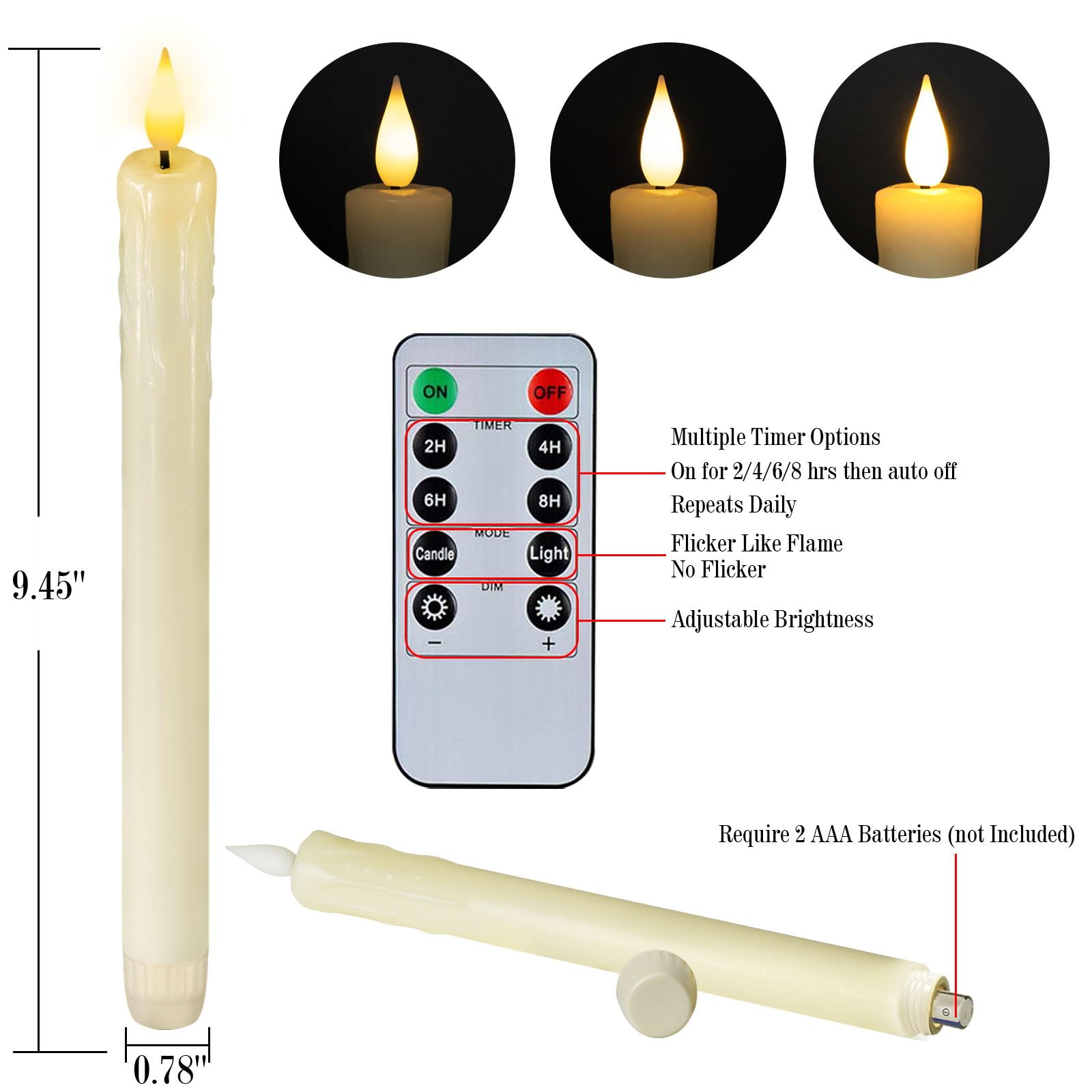 Foto 7 pulgar | Velas Cónicas Sin Llama Homemory Marfil Led Con Mando A Distancia De 24,5 Cm - Venta Internacional.