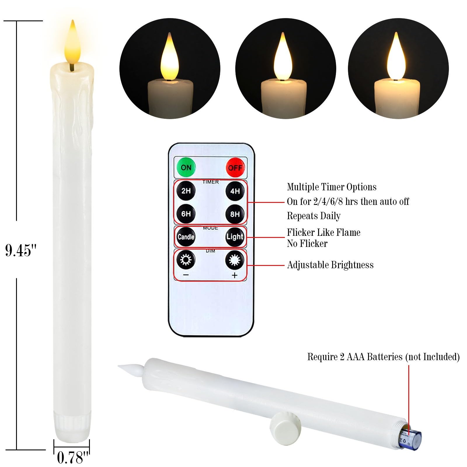 Foto 7 pulgar | Velas Cónicas Sin Llama Homemory De Cera Auténtica Con Temporizador De 24,4 Cm - Venta Internacional.