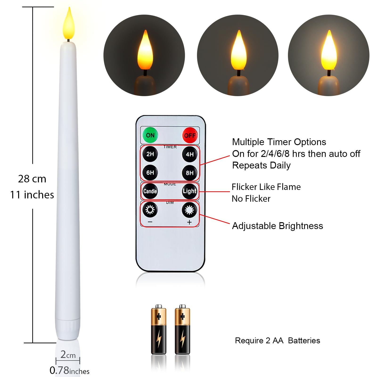 Foto 3 pulgar | Velas Cónicas Sin Llama Homemory, 11 Pulgadas, Led Blancas, 12 Unidades - Venta Internacional.