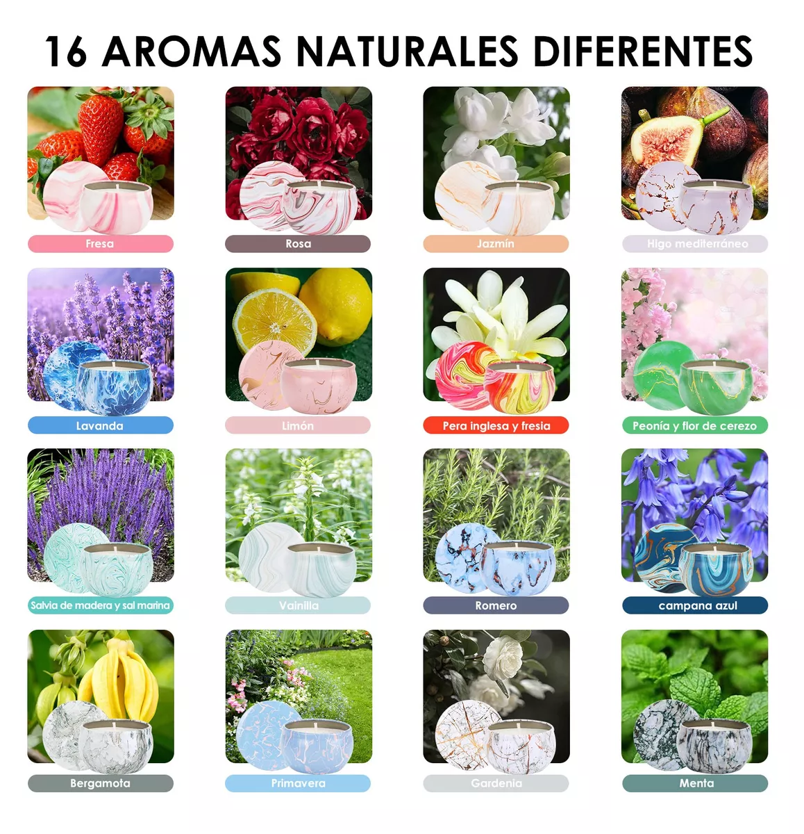 Foto 3 pulgar | Velas Aromáticas Decorativas Vela Perfumadas Soya 2.2oz 16 Pzs