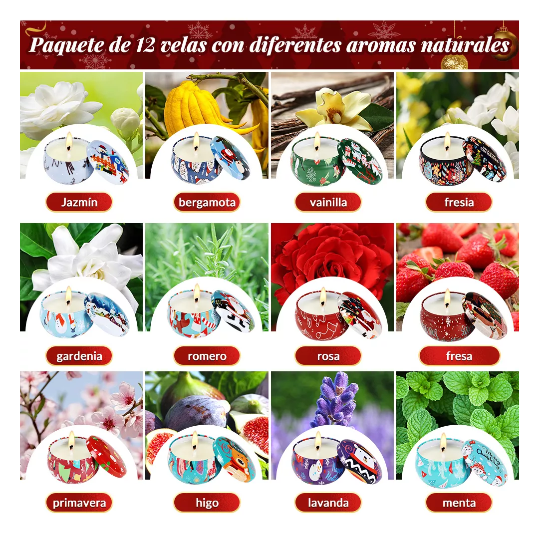 Foto 3 pulgar | Velas Aromáticas Decorativa Navidad De Cera Soja 2.5oz 12 Pcs