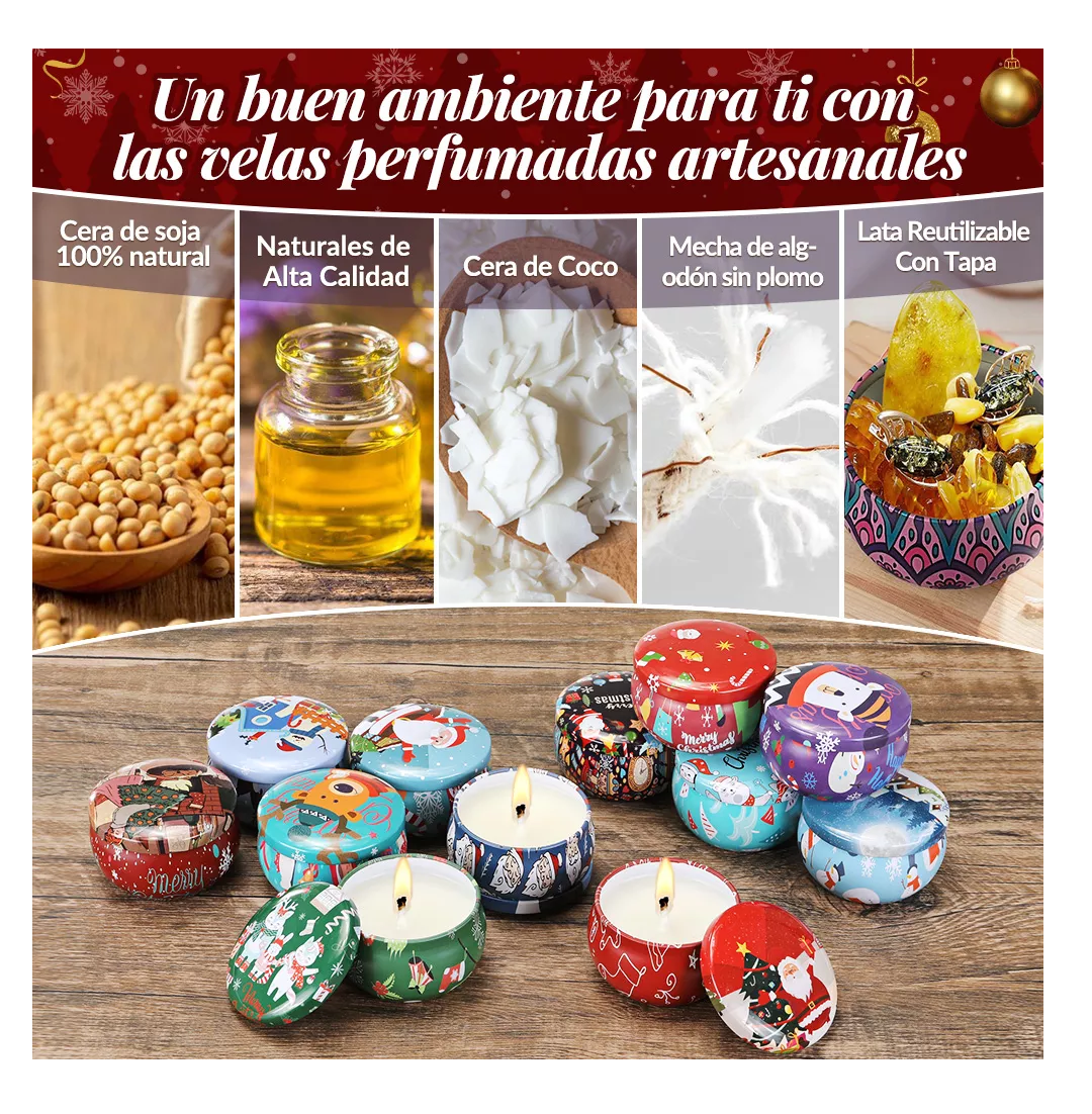 Foto 4 pulgar | Velas Aromáticas Decorativa Navidad De Cera Soja 2.5oz 12 Pcs