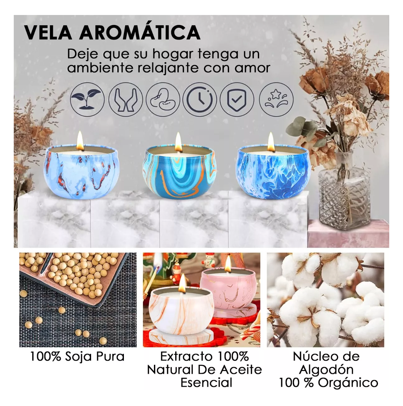 Foto 4 pulgar | Velas Aromáticas Decorativas Vela Perfumadas Soya 2.2oz 16 Pzs