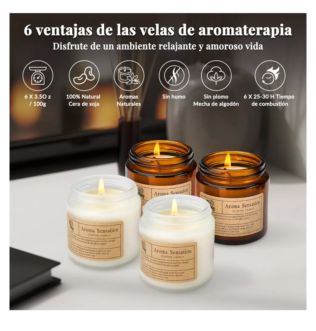 Foto 5 pulgar | Velas Aromáticas Decorative Soja Aromaterapia 600 G Brown White 6 Piezas