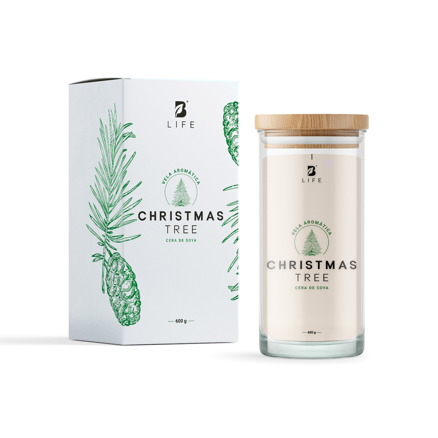 Vela De Soya Aromática Árbol De Navidad | 600 G | Duración 120 Horas | Christmas Tree Aromatic Candle | B Life.