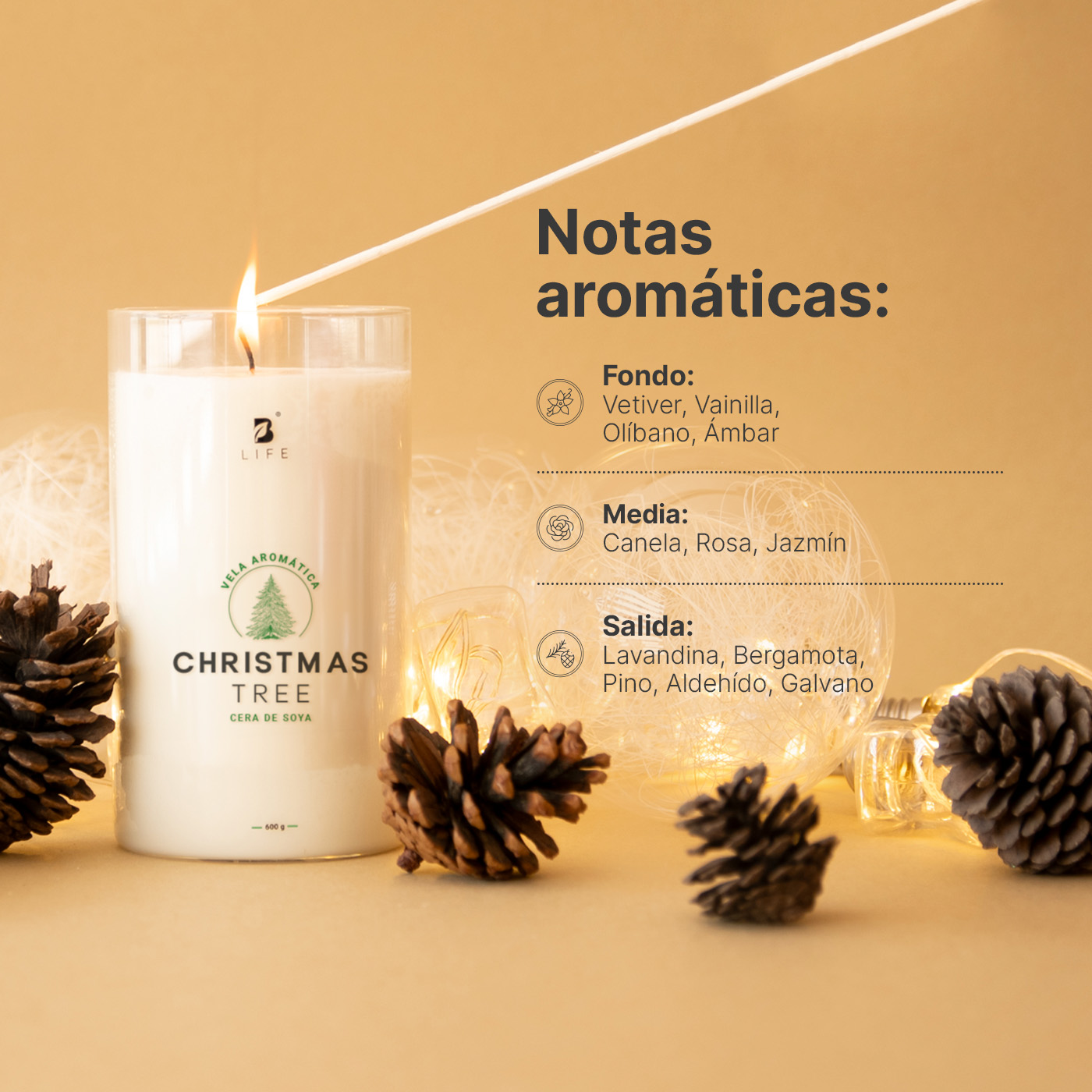 Foto 4 pulgar | Vela De Soya Aromática Árbol De Navidad | 600 G | Duración 120 Horas | Christmas Tree Aromatic Candle | B Life.