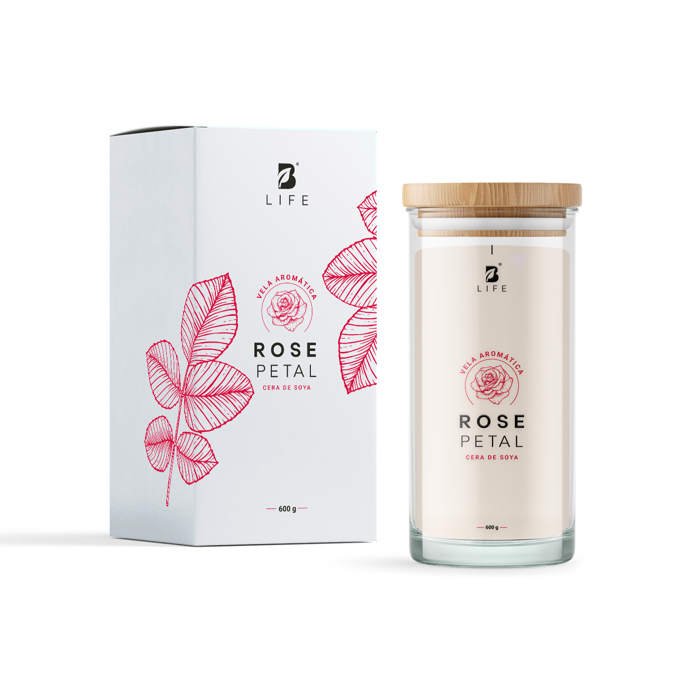 Vela De Soya Aromática | 600 G | Aroma Pétalos De Rosa | Duración 120 Horas | Rose Petal Aromatic Candle | B Life.