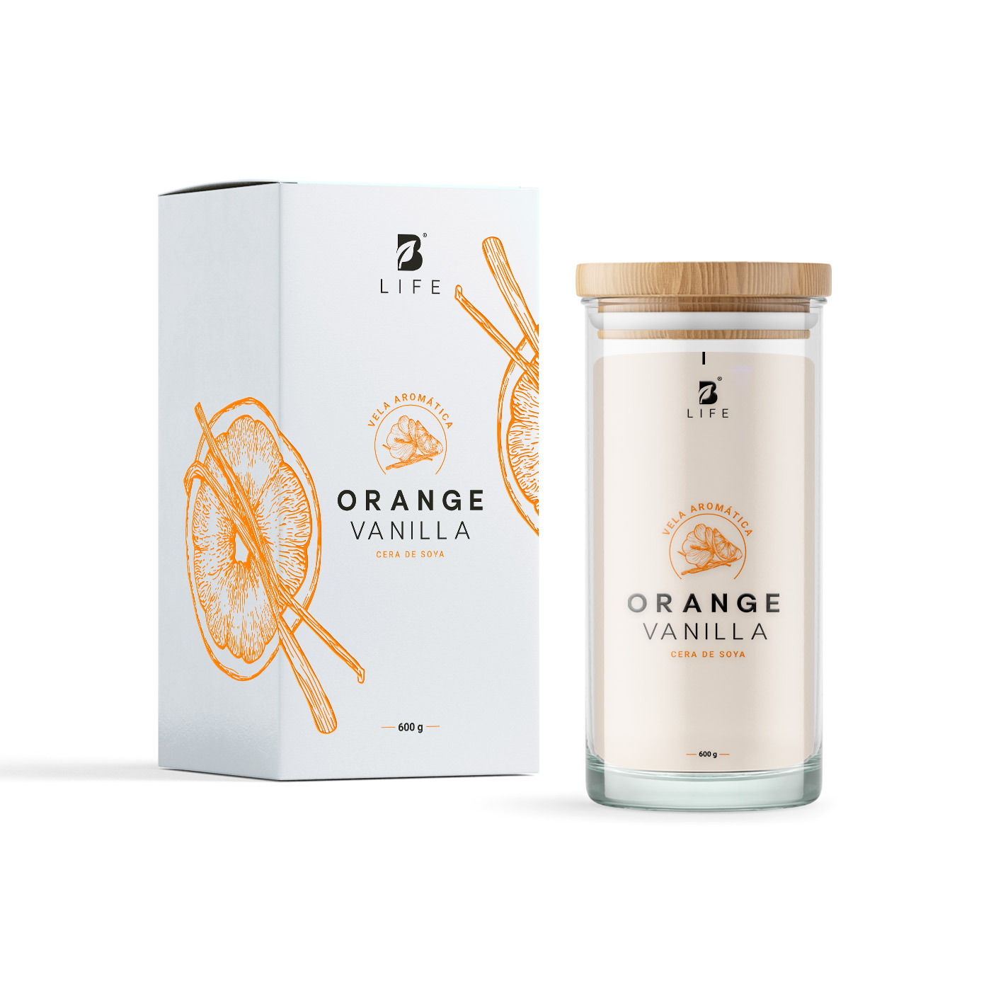 Vela De Soya Aromática | 600 G | Aroma Naranja Con Vainilla | Duración 120 Horas | Orange Vanilla Aromatic Candle |