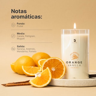 Foto 3 | Vela De Soya Aromática | 600 G | Aroma Naranja Con Vainilla | Duración 120 Horas | Orange Vanilla Aromatic Candle |