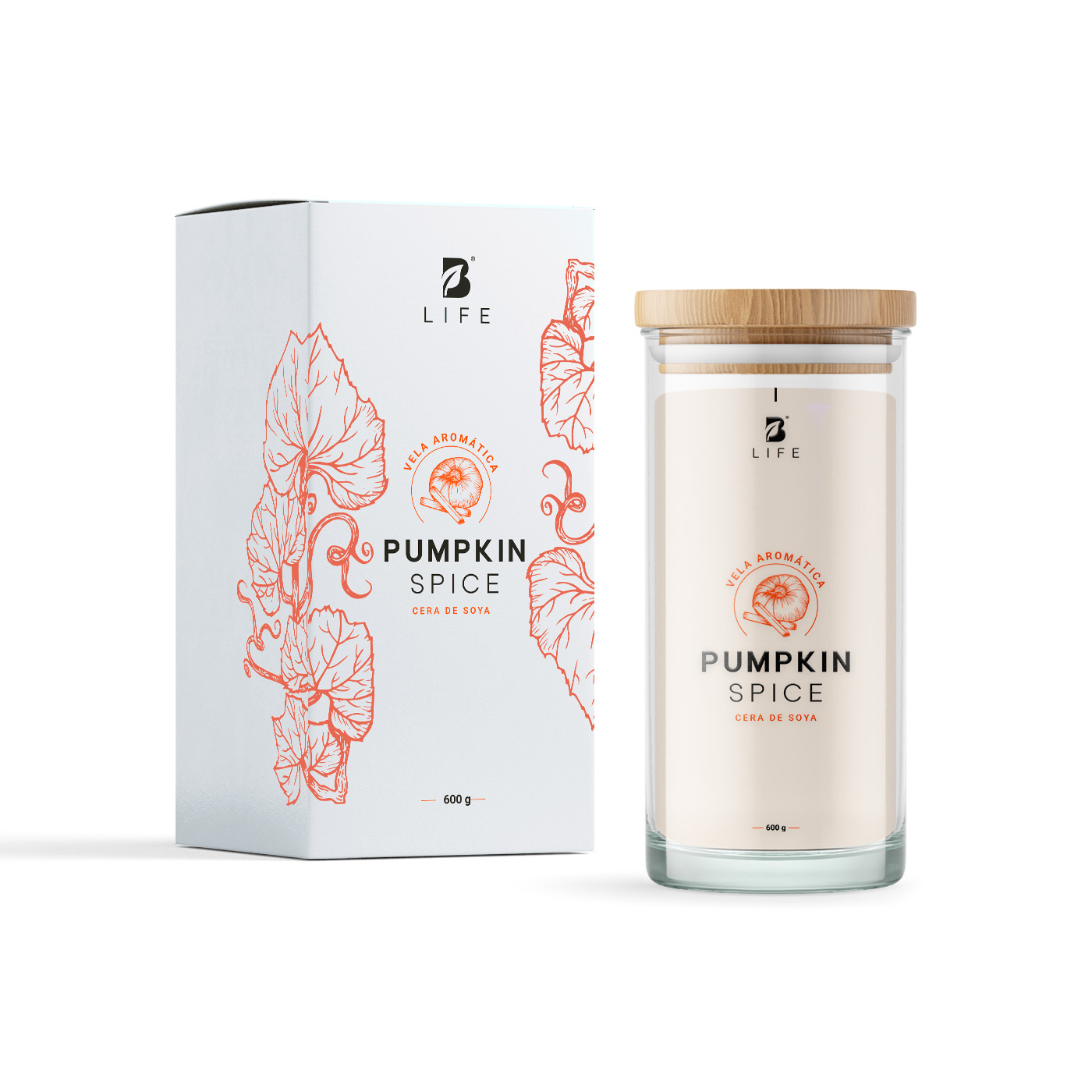 Vela de Soya Aromática B Life 600 G Aroma Pumpkin Spice Duración 120 Horas