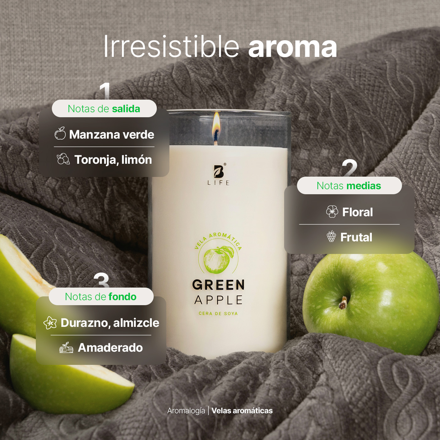 Foto 4 pulgar | Vela de Soya Aromática 600 G Aroma Frutas Verdes Duración 120 Horas B Life
