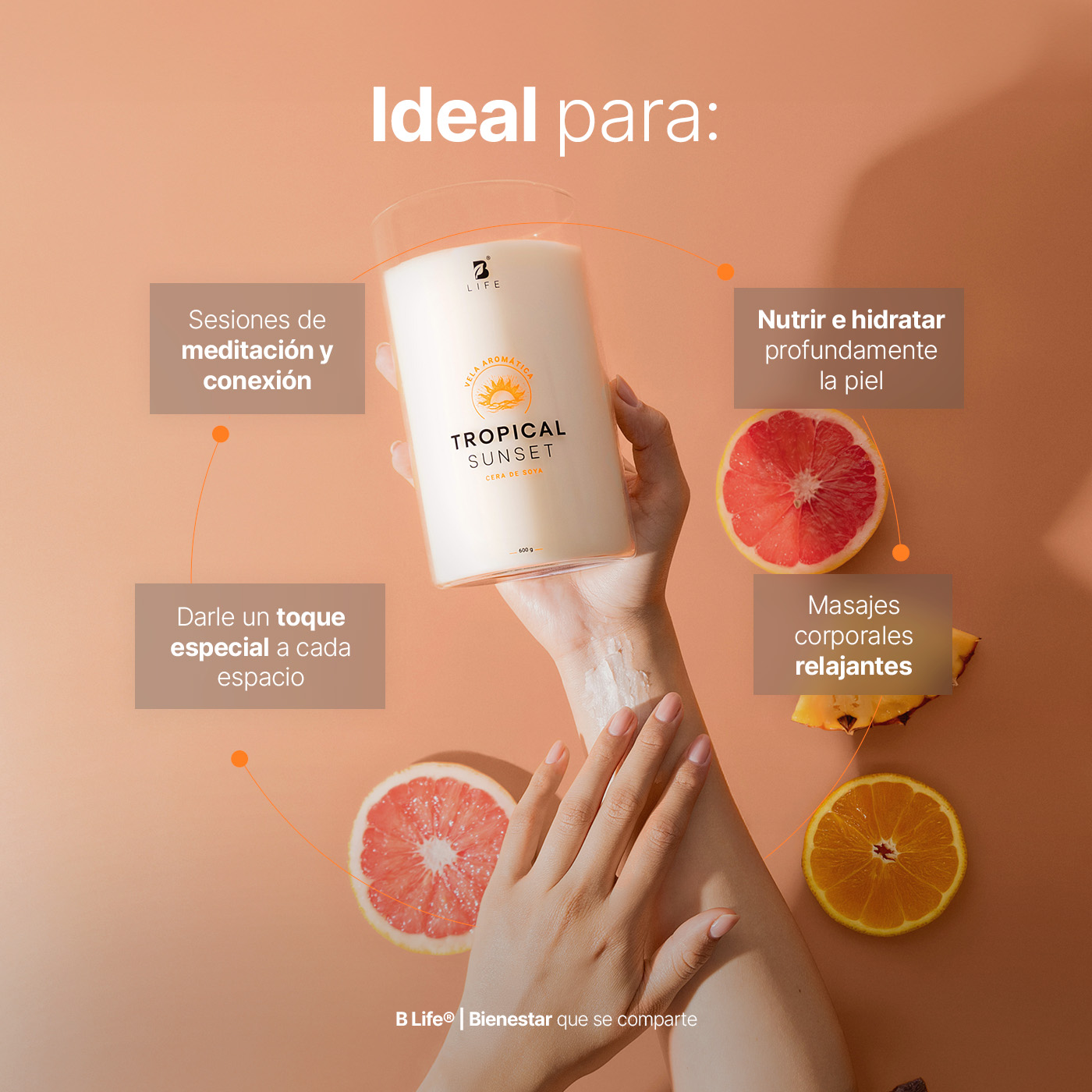 Foto 5 pulgar | Vela de Soya Aromática 600 G Aroma Frutas Tropicales Duración 120 Horas B Life