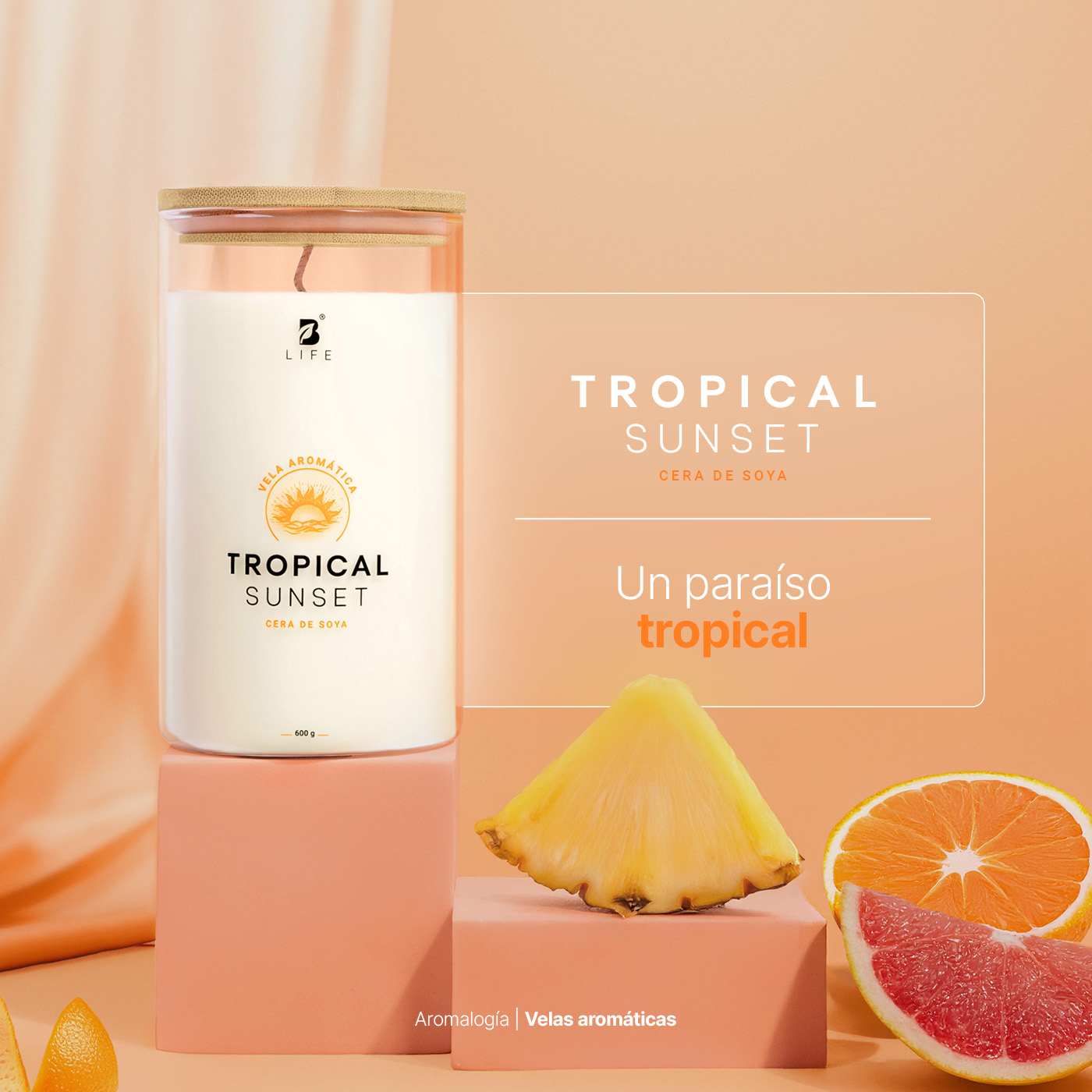 Foto 8 pulgar | Vela de Soya Aromática 600 G Aroma Frutas Tropicales Duración 120 Horas B Life