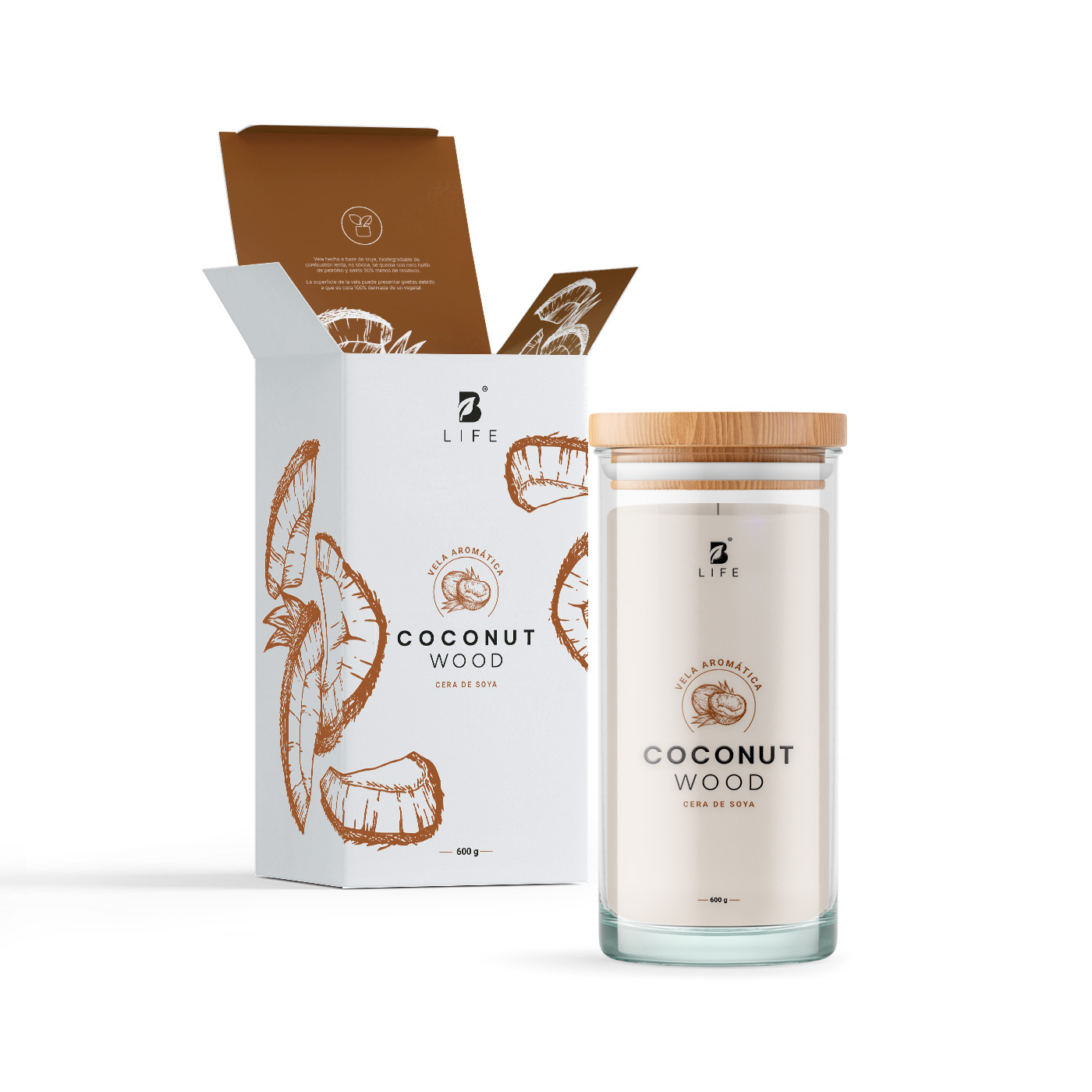 Vela de Soya Aromática 600 G Aroma Coco y Sándalo Duración 120 Horas B Life