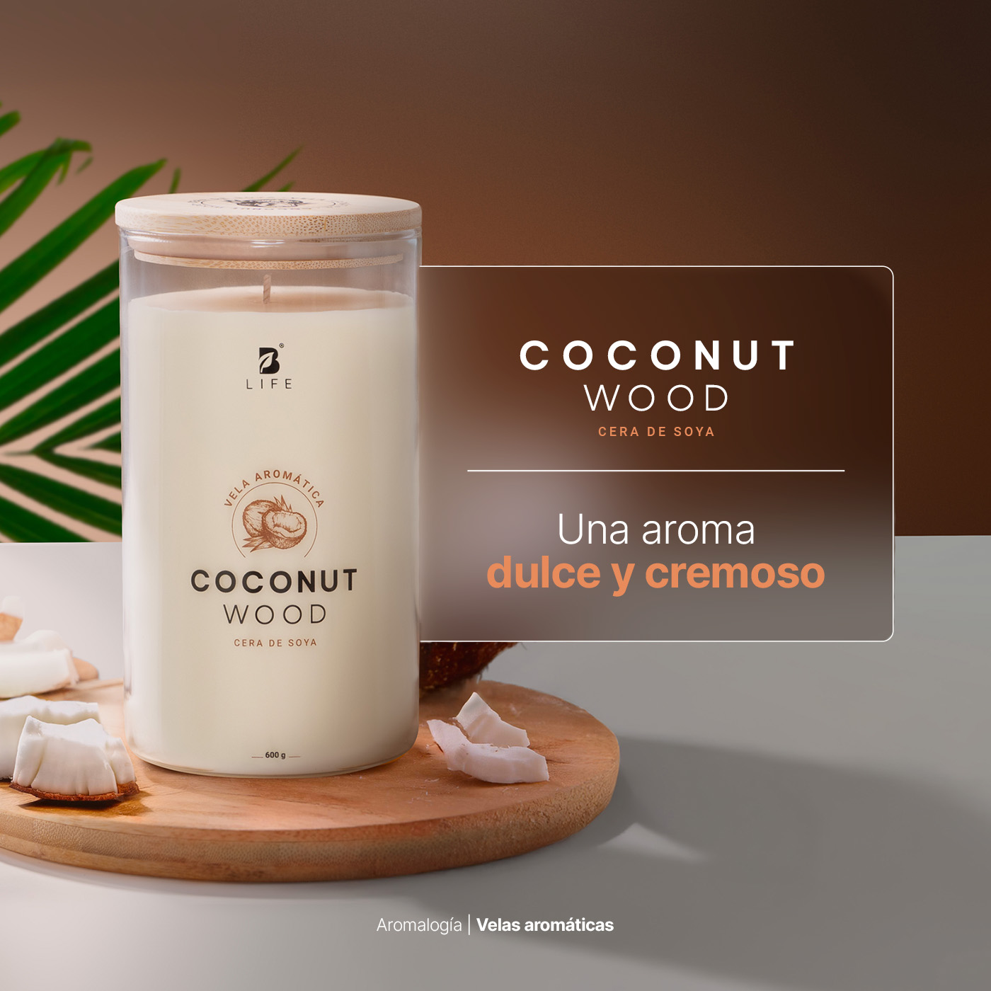 Foto 7 | Vela de Soya Aromática 600 G Aroma Coco y Sándalo Duración 120 Horas B Life