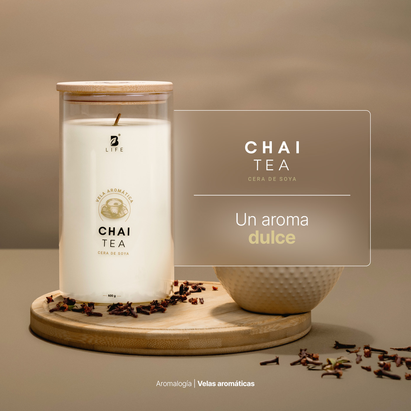 Foto 7 | Vela de Soya Aromática 600 G Aroma Té Chai Duración 120 Horas Cera Para Masaje B Life