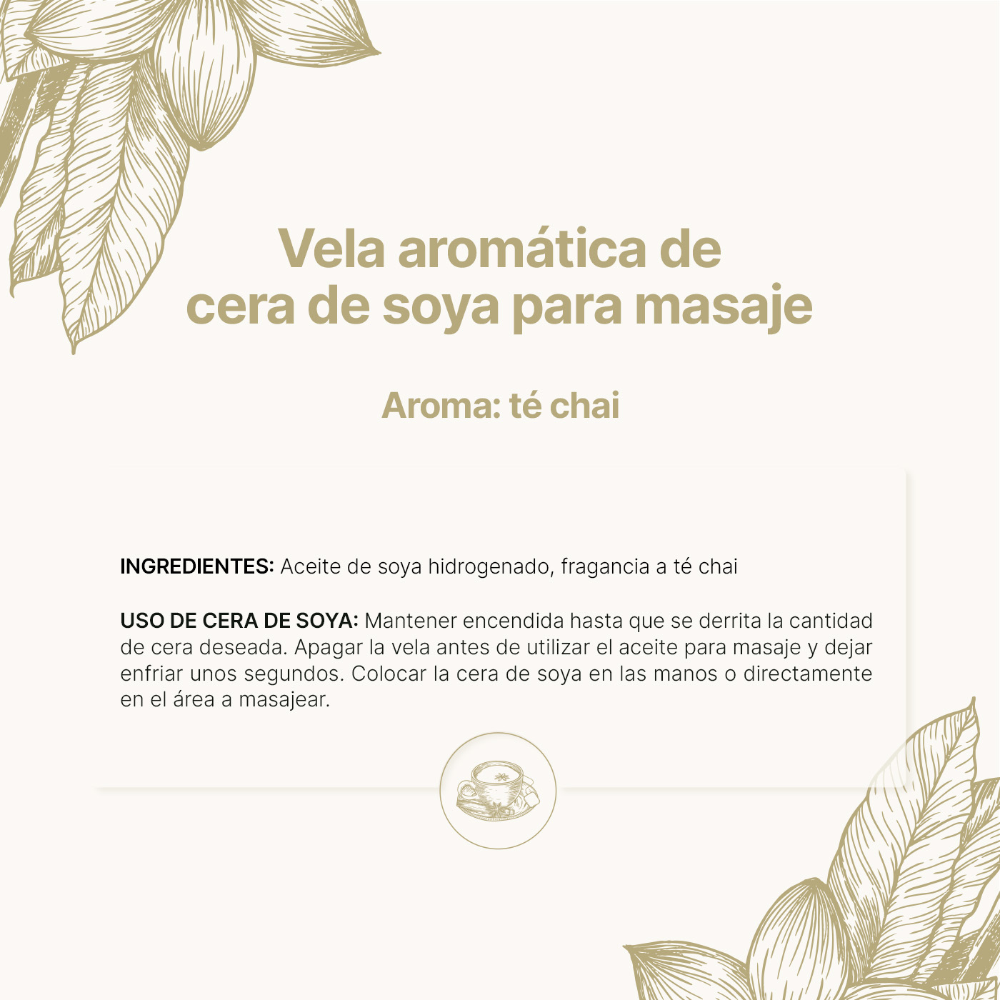 Foto 9 pulgar | Vela de Soya Aromática 600 G Aroma Té Chai Duración 120 Horas Cera Para Masaje B Life