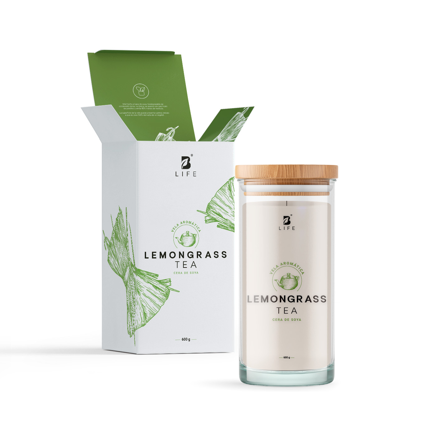 Vela de Soya Aromática 600 G Aroma Té de Limón Duración 120 Horas B Life