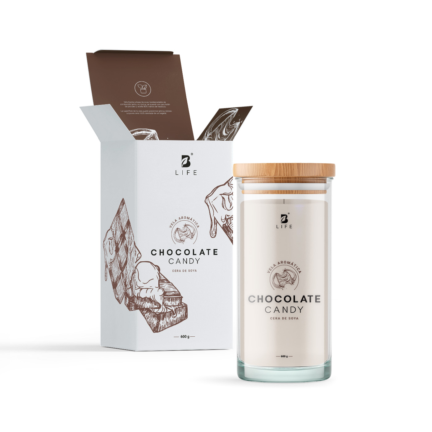 Vela de Soya Aromática 600 G Aroma Dulce de Chocolate Duración 120 Horas B Life
