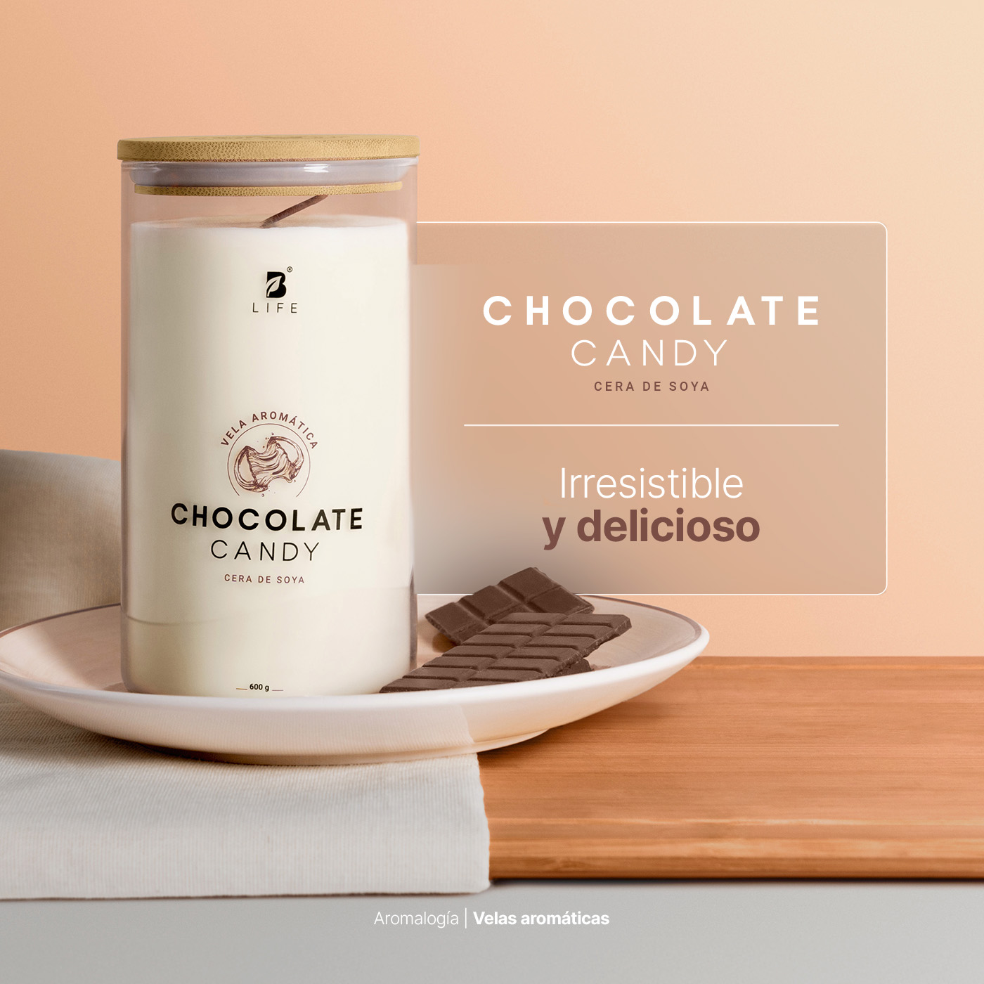 Foto 7 | Vela de Soya Aromática 600 G Aroma Dulce de Chocolate Duración 120 Horas B Life