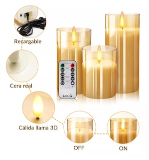 Foto 4 | Velas Led Recargable Control Remoto Impermeable 3 piezas Amarillo