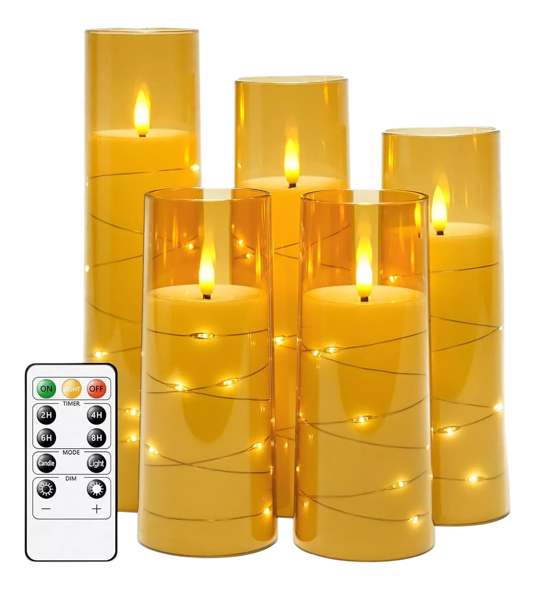 Foto 2 pulgar | Velas Led Grande 5 Piezas Doradas