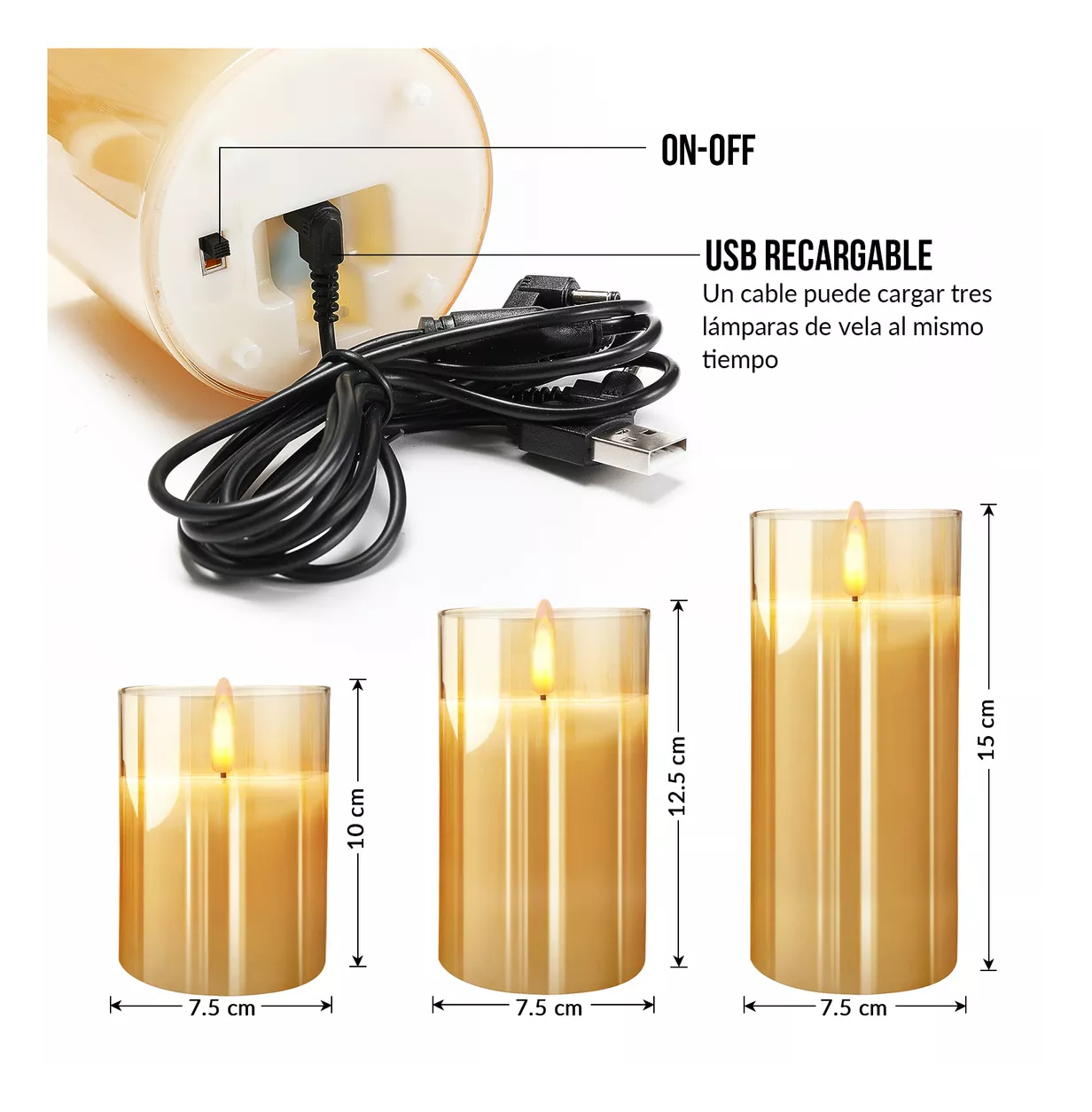 Foto 5 | Velas Led Belug 3 Piezas con Control Remoto