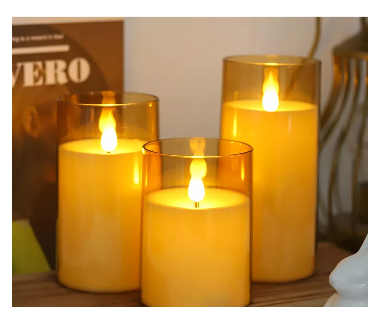 Foto 4 pulgar | Velas Eléctricas Led Flama Realista con Control Remoto 3 Piezas 7.5 cm Dorado