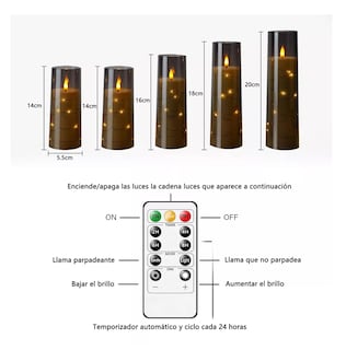 Foto 2 | Velas Eléctricas Led Belug con Control Remoto 5 Piezas Gris 5.5 cm