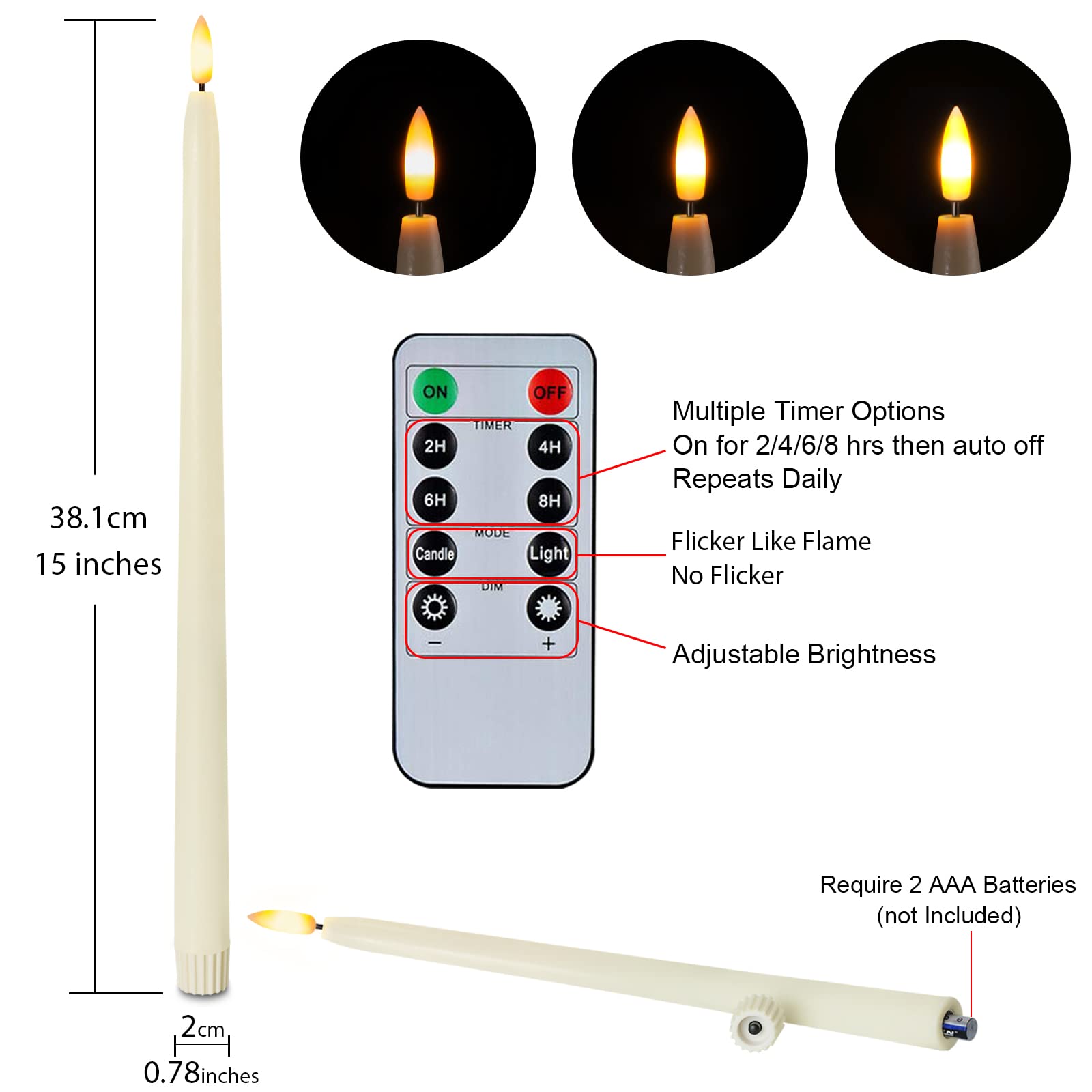 Foto 7 pulgar | Velas Cónicas Sin Llama Homemory Ivory De 38 Cm Con Mando A Distancia, 6 Unidades - Venta Internacional.