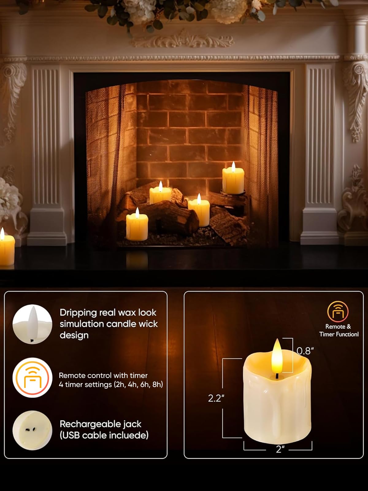 Foto 4 | Velas Sin Llama Homemory Recargables, Paquete De 12 Con Temporizador Remoto - Venta Internacional.