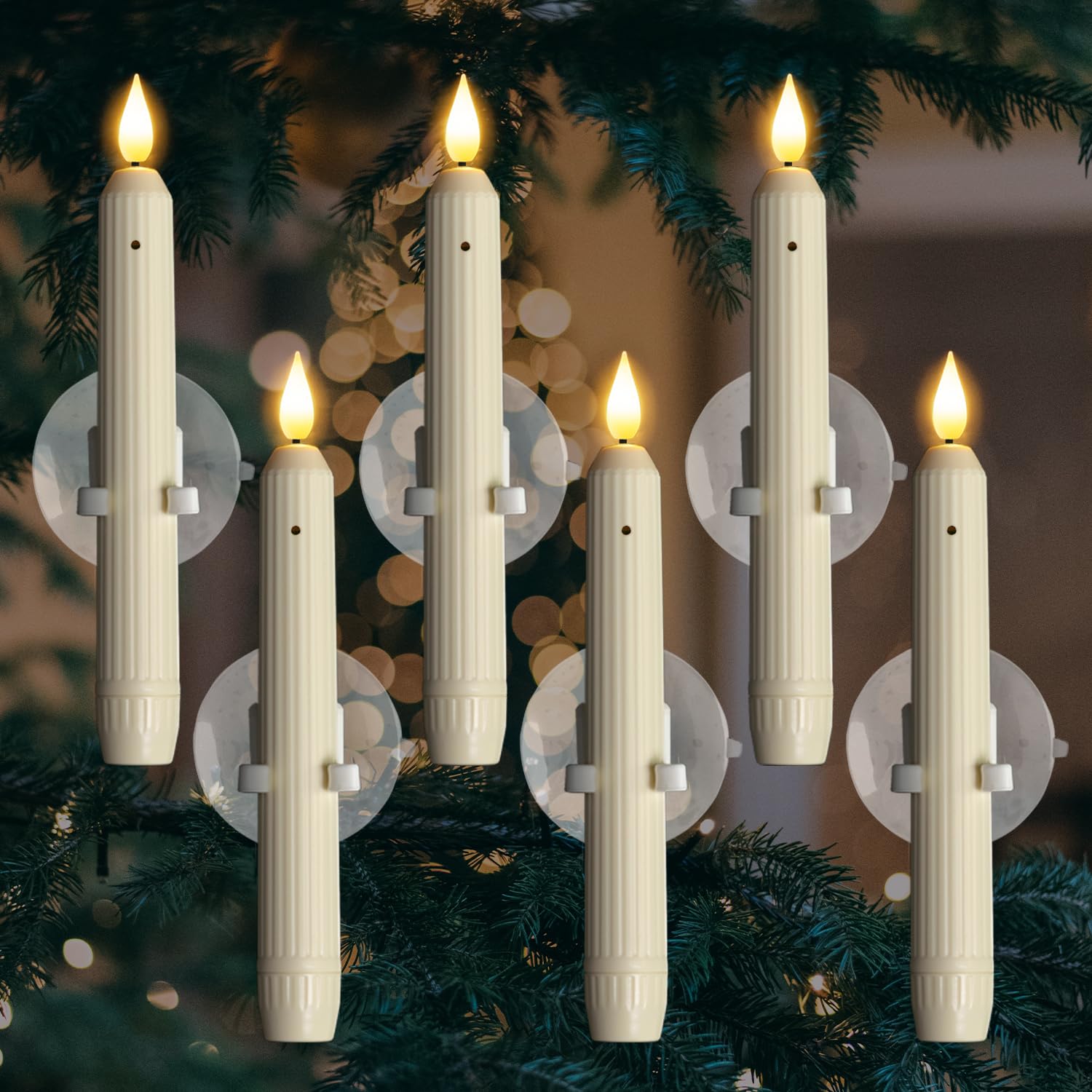 Velas De Ventana Homemory, Rayadas En Color Marfil, Con Sensor, 6 Unidades - Venta Internacional.