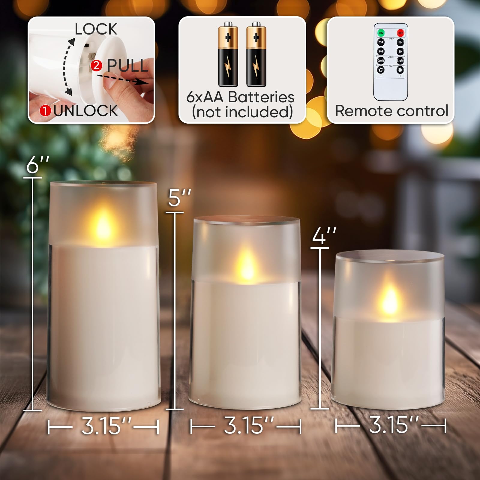 Foto 7 pulgar | Velas Led Homemory de 3 Piezas con Control-Venta Internacional