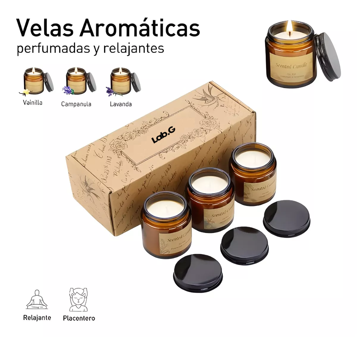 Foto 3 pulgar | 3 Velas Aromáticas Decorativas 100% Soya Aromaterapia 3.5oz Vainilla, Campanilla, Lavanda